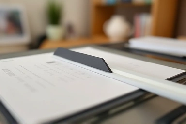 Close-up of guillotine blade cutting paper cleanly
