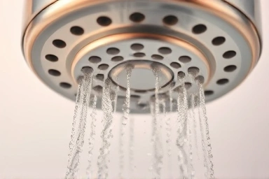 Transparent shower filter trapping impurities, showing clear water flow.