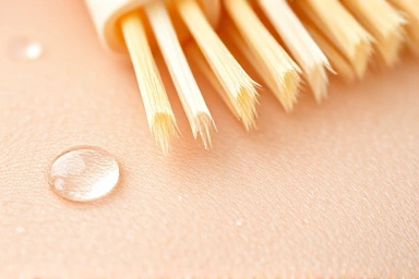 Close-up of body brush bristles on clear skin