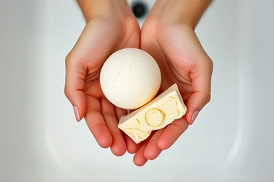 Close-up of bath bomb and bubble bar textures
