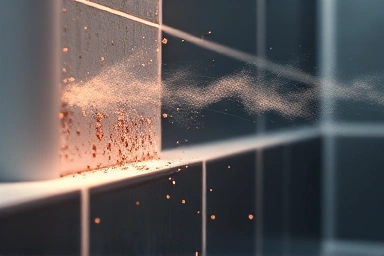 Microscopic mold spores being eliminated from bathroom grout.