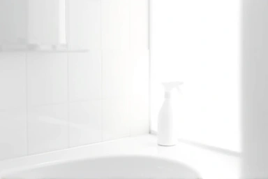 Clean and fresh bathroom corner with a hint of cleaning solution.