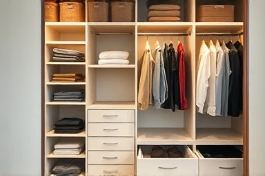 Organized interior of a custom sliding wardrobe