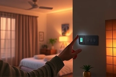 Modern bedroom with smart light switch control