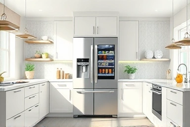 Modern kitchen with a stylish, customizable refrigerator.