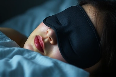 Person sleeping peacefully with blackout sleep mask