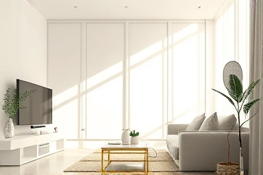 Silent BLDC fan in a modern, sunlit living room.