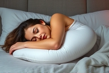 Side sleeper finding comfort and stability with a body pillow.