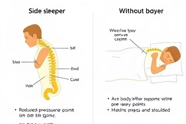 Spinal alignment improvement with body pillow for side sleepers.