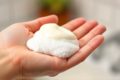 Close-up of creamy body wash lathering on a hand