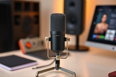 Modern condenser microphone for home recording studio.