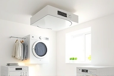 Modern laundry room with ceiling automatic clothes dryer