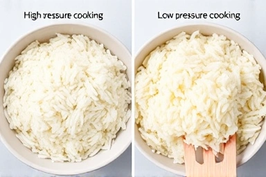 Rice textures: firm vs. soft, showcasing different cooking modes.