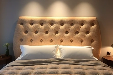 Luxurious bedroom with a comfortable upholstered headboard.