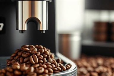Fresh coffee beans and De'Longhi ECAM22110B grinder symbolizing coffee quality.