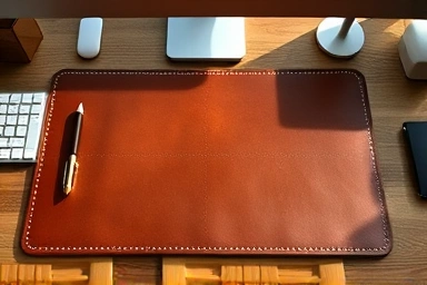 Premium leather desk mat on a minimalist desk