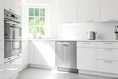 Modern kitchen with integrated dishwasher