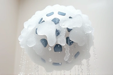 Luxurious foam shower ball creating abundant lather
