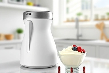 Homemade greek yogurt maker with fresh ingredients
