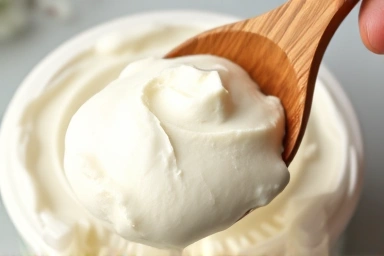 Close-up of thick, creamy greek yogurt texture