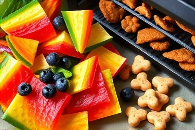 Assortment of delicious homemade dehydrated snacks and treats.