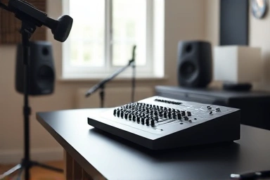 Home recording studio with audio interface.