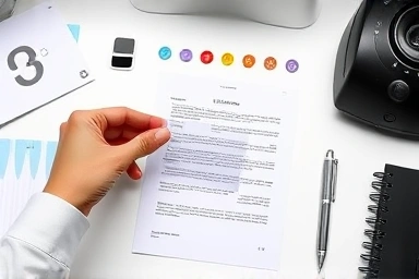 Organized desk with index stickers and document.