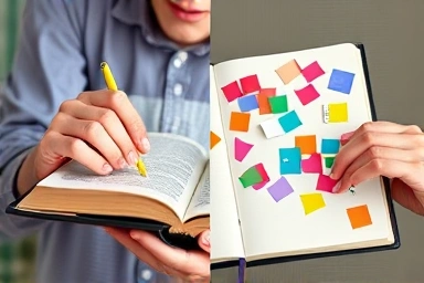 Efficient note-taking vs. creative diary decoration with stickers.