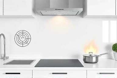 Modern kitchen with induction, highlight, and gas cooktops.