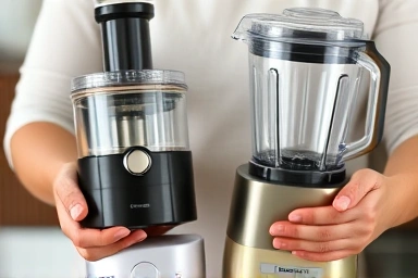 Modern juicer and blender appliances on a kitchen counter
