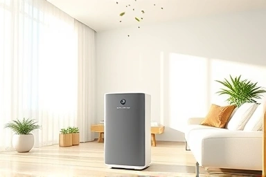 LG PuriCare air purifier in a healthy living room