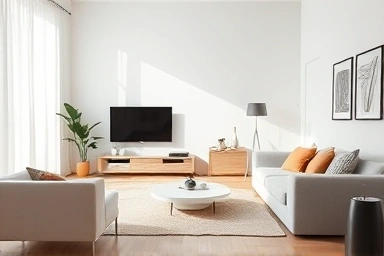 Modern living room with LG Styler appliance.