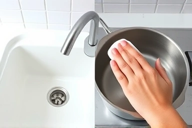 Clean kitchen sink and pot after using magic eraser