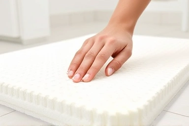 Close-up of soft, thick memory foam bath mat texture.