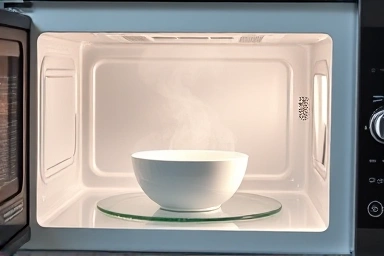 Sparkling clean microwave interior with steam