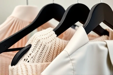 Close-up of non-slip hangers holding delicate clothes securely.