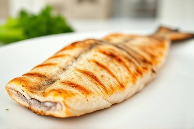 Crispy grilled fish fillet with appealing texture.