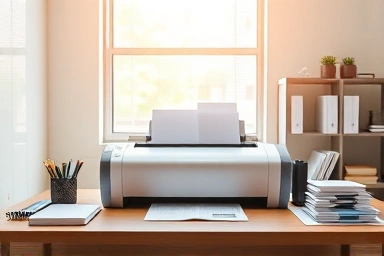Professional office laminator on a clean desk.
