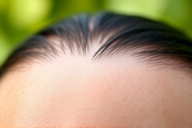 Healthy, clean scalp with natural green background