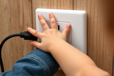 Child safety lock on a cable management box.