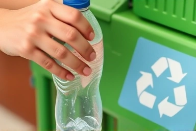 Rinsing plastic bottle for recycling.