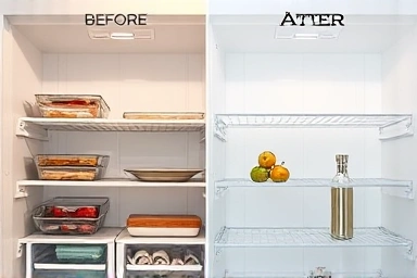 Before and after refrigerator cleaning with natural methods