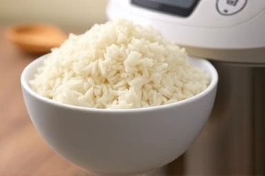 Steaming bowl of perfectly cooked rice from a rice cooker