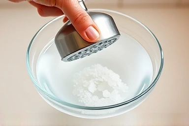 Dissolving limescale from shower head using citric acid solution