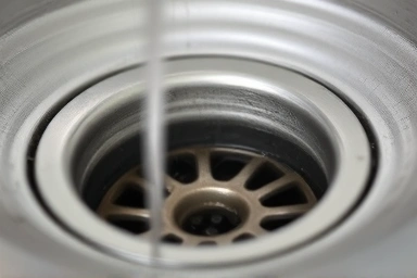 Sink drain with subtle hair filter, prevention symbol