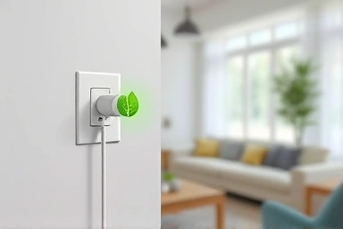 Smart plug saving energy in a modern living room.