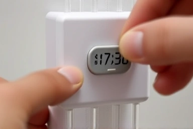 Hand using smart plug to monitor power consumption.