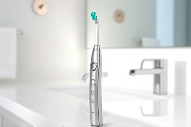 High-quality sonic electric toothbrush on a clean bathroom counter.