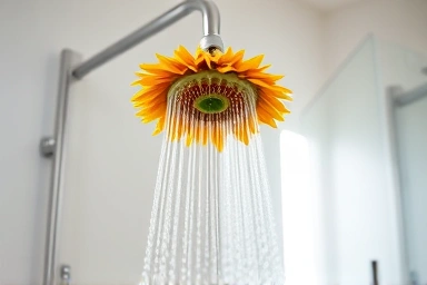 Luxurious sunflower showerhead installation in a modern bathroom.