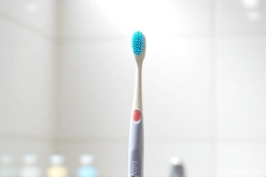 Clean toothbrush, highlighting subtle bristle wear.
